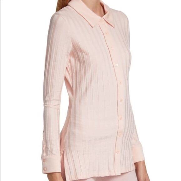 FLAWED JONATHAN SIMKHAI STANDARD Cal Compact Rib-Knit Polo Shirt Rosebud Small - Picture 3 of 8